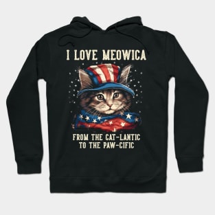 4th July Cat Lover, I Love Meowica Cute Patriotic Cat Hoodie